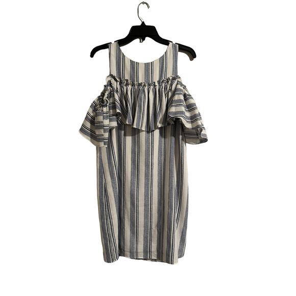 Gianni Bini Women's Medium Blue White Striped Off Shoulder Ruffle Mini Dress - Picture 2 of 13